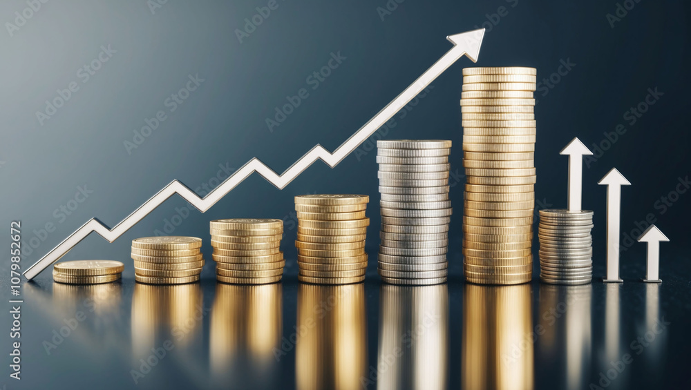 Poster face layered with upward graphs and coins symbolizing success