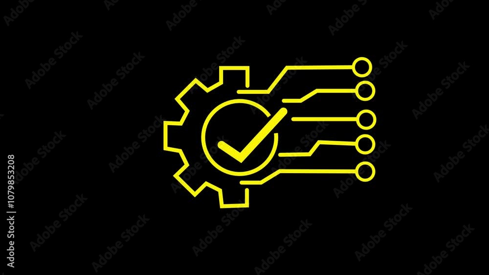 Poster cogwheel and check mark, technology development, innovation concept, system integration, software bu
