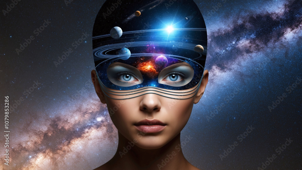 Poster face layered with space elements symbolizing limitless imagination