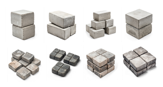 Collecton of Cement Blocks isolated on transparent background