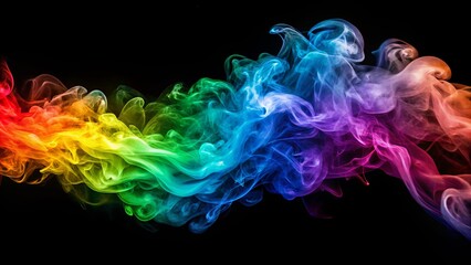 Fototapeta premium Abstract Swirling Rainbow Smoke Flowing Against a Black Background