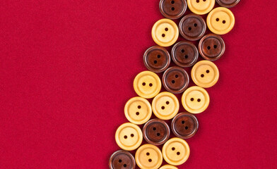 Burgundy fabric with wooden buttons different color