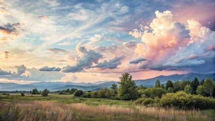 Fototapeta premium Hand painted watercolor background with sky and clouds shape 