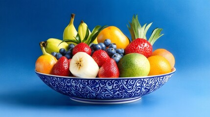 Colorful Fruit Bowl Strawberries Bananas Mangoes Blueberries More