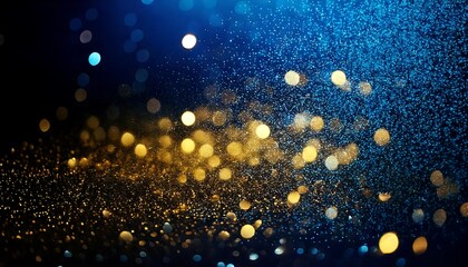 background of abstract glitter lights. blue, gold and black. de focused. banner 