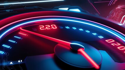 speedometer with a red arrow pointing, as if the car is going very fast