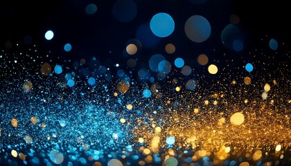 background of abstract glitter lights. blue, gold and black. de focused. banner 