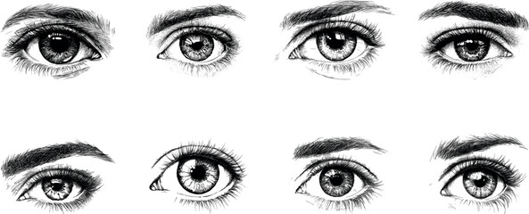 Detailed Sketches of Diverse Human Eyes Showcasing Various Expressions and Features