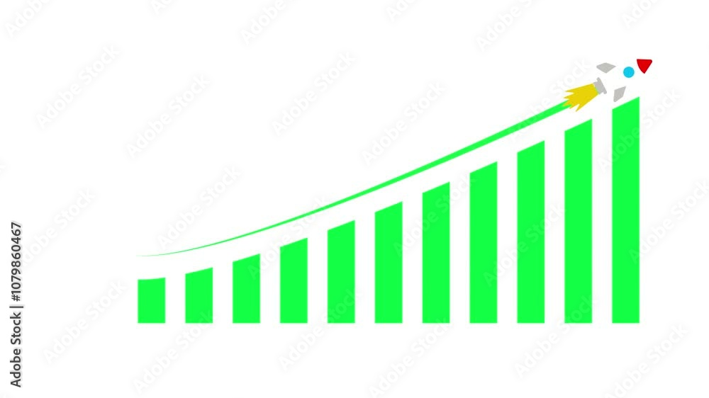 Poster business graph chart with growing business concept. arrow increasing on graph with rocket sale symbo