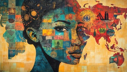 Fototapeta premium A vibrant portrait symbolizing global culture and diversity through artistic expression.
