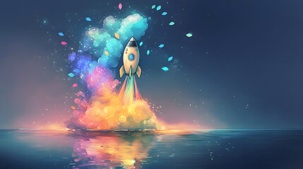 Naklejka premium Colorful rocket launch against a dreamy background