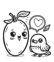 mango and bird conversation coloring design 