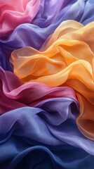 A vibrant display of flowing, colorful sheer fabrics.