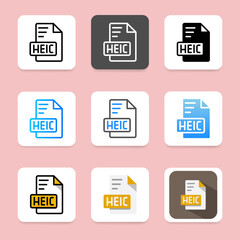 Set heic file format icons. extension, document file type and archive. Can be used for websites, UI and interface.