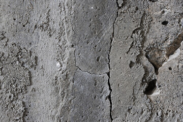Texture of old cracked concrete wall. Rough gray concrete surface. Great for background and design. Close-up. High resolution.