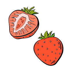 Enjoy Delicious and Fresh Strawberries Whole, Sliced, and Perfect. Vector illustration