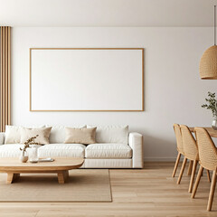 modern living room with sofa and hanging frame 