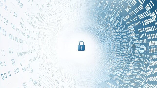 Digital Flow with Padlock on Blank White Backdrop