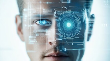 Digital Overlay on Face with Blue Tones