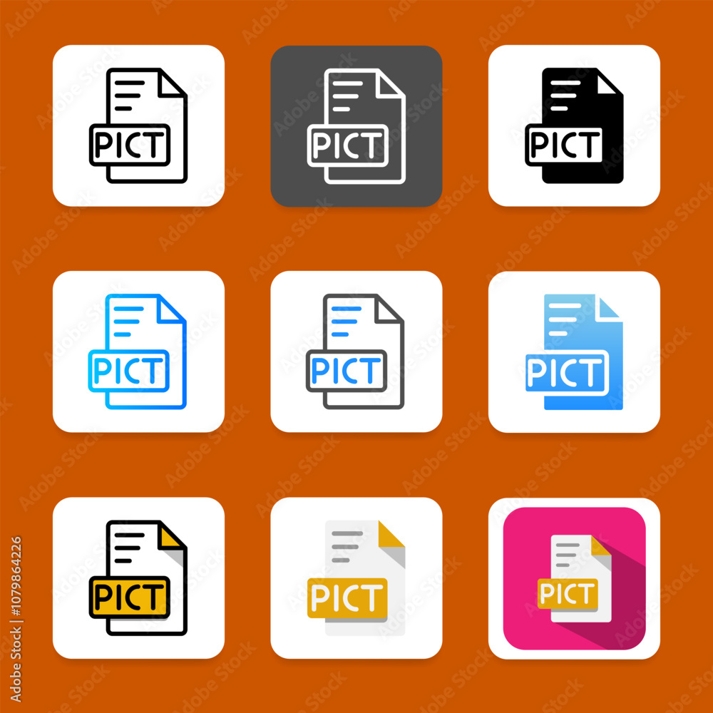 Aufkleber set pict extension document icon, file type symbol with simple style and background.