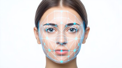Facial Mapping with Digital Overlay on Clean Background
