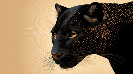 Black panther illustration with dotted background pattern