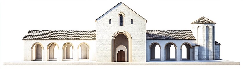 Naklejka premium Romanesque Church Architecture with Rounded Arches and Solid Design Capturing the Medieval European Essence