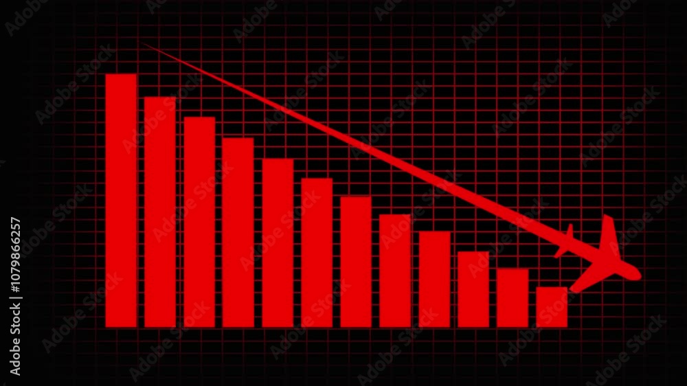 Poster abstract glowing business graph chart animation with airplan symbol on black background