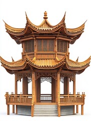 Elegant Chinese Pavilion with Curved Rooflines and Intricate Architectural Details