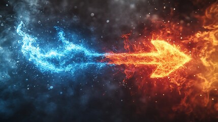 Fototapeta premium An arrow composed of fire and ice, symbolizing opposing forces.