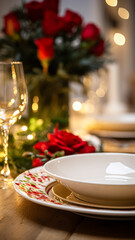 Fototapeta premium Dishware and crockery set for winter holiday family dinner, Christmas homeware decor for holidays in the English country house, gift set and home styling inspiration