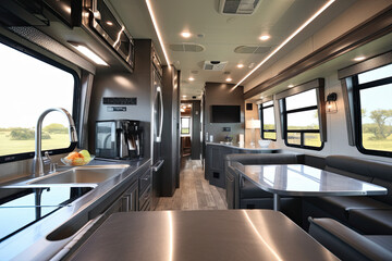 Fototapeta premium Exclusive luxury RV with a built-in kitchen and entertainment area