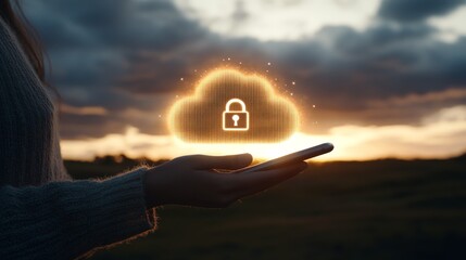 Person Holding Smartphone with Lock Icon Overlay