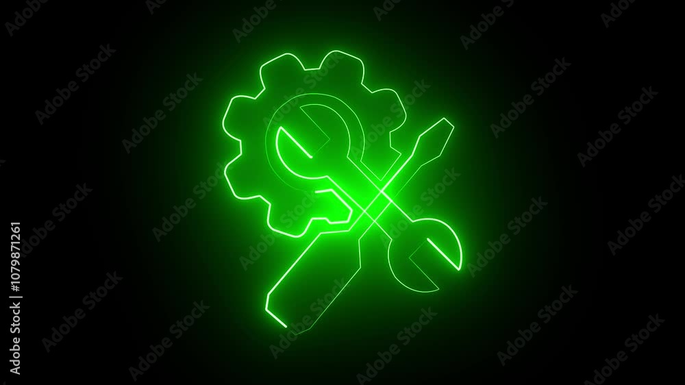 Poster glowing neon line setting icon with spinning gears icon animated. technology setting icon concept on