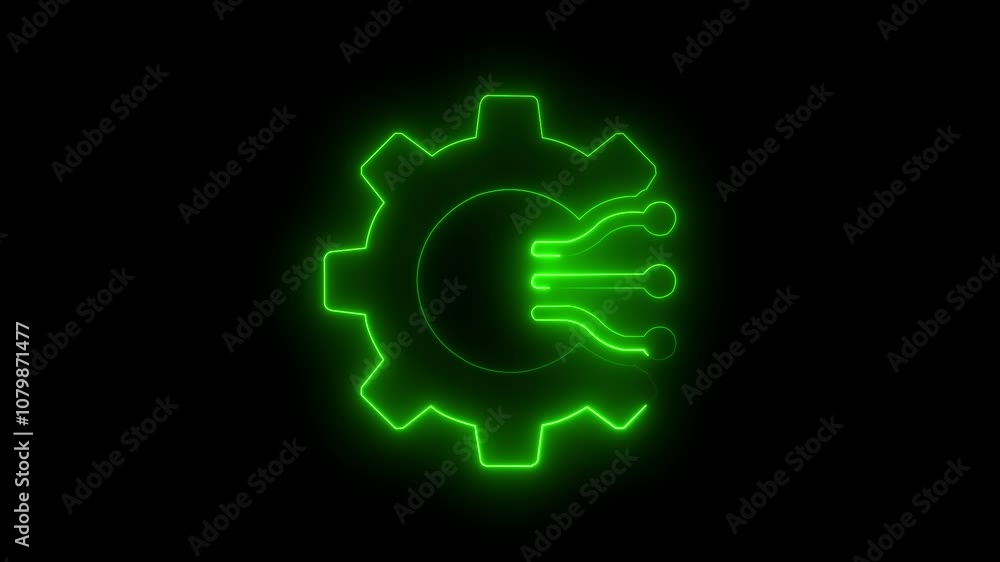 Poster neon line gear and networking system. gear rotation for your business. gear icon technical concept a