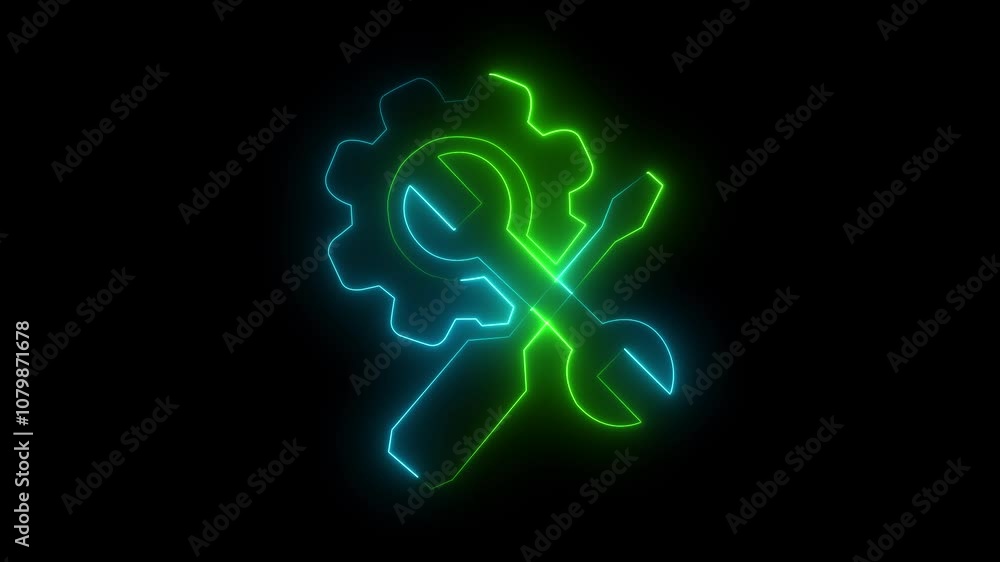 Poster glowing neon line setting icon with spinning gears icon animated. technology setting icon concept on
