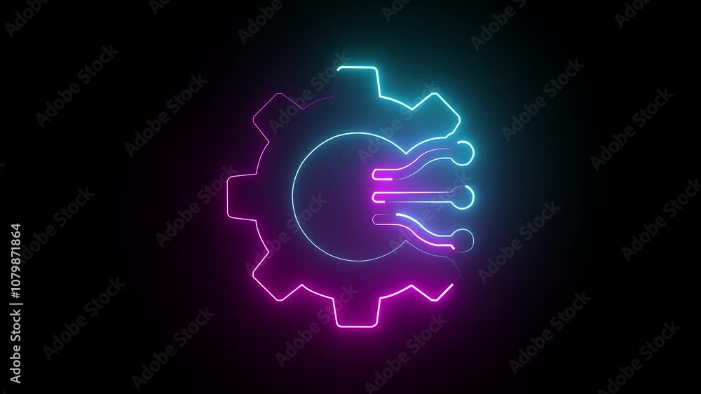 Poster neon line gear and networking system. gear rotation for your business. gear icon technical concept a