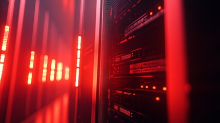 Server Rack with Warning Lights on Seamless Background