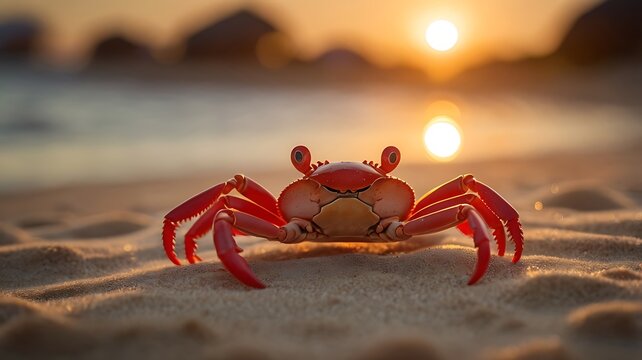 A lovely red crab on the beach at morning