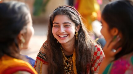 Fototapeta premium Cultural exchange for Gen Z in India, young people sharing traditions and heritage, organized and lively.