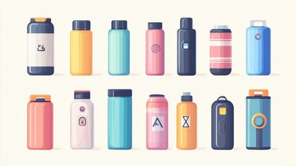 Battery accumulators type. Nickel or lithium cylinder batteries, recycle accumulator different types alkaline aa cell button, electric charger power banks. vector illustration. solid pastel background