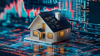 Miniature Smart House Projection Representing Tech Driven Real Estate Investment Analysis