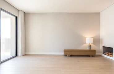 Fototapeta premium Minimalist living room interior with natural light and modern decor in a contemporary apartment
