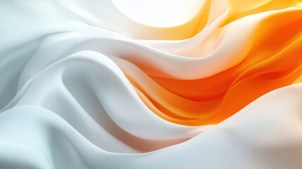 Obraz premium Soft waves of white and orange fabric create serene and dynamic visual experience, evoking sense of calm and fluidity. gentle curves and folds enhance abstract nature of composition