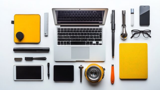 Brightly Arranged Tools on a White Background