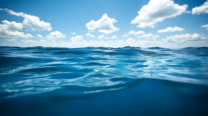 Serene ocean waves under a bright blue sky