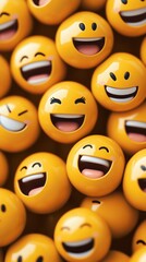 Obraz premium A background of yellow smiley faces, all smiling and laughing with different expressions