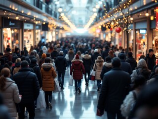 Crowded Mall 3D Pattern for Black Friday: A realistic depiction of a bustling mall filled with shoppers, showcasing the excitement and energy of Black Friday.