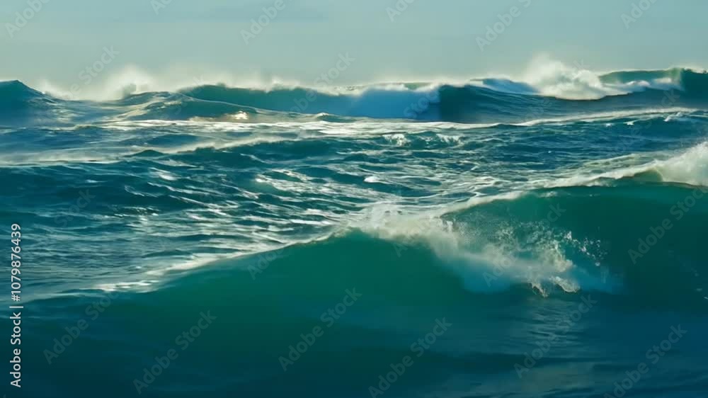 Poster waves crashing on the ocean surface at dawn generative ai