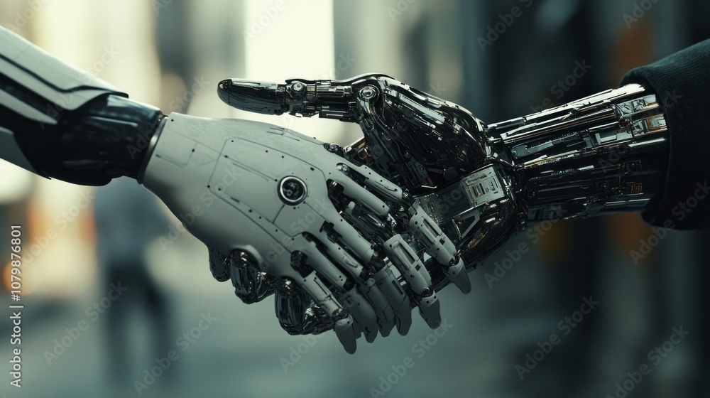 Aufkleber two robots shaking hands